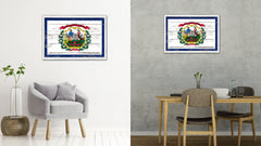West Virginia State Flag Shabby Chic Gifts Home Decor Wall Art Canvas Print, White Wash Wood Frame