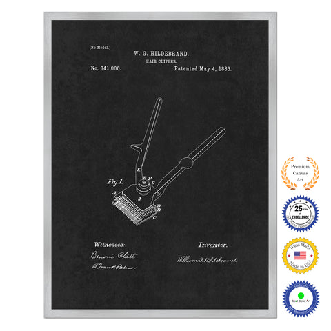 1886 Barber Hair Clipper Antique Patent Artwork Silver Framed Canvas Home Office Decor Great Gift for Barber Salon Hair Stylist