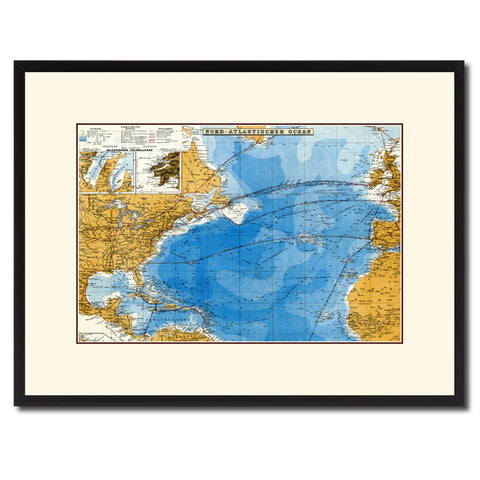 North Atlantic Telegraph Lines Stieler Vintage Antique Map Wall Art Home Decor Gift Ideas Canvas Print Custom Picture Frame