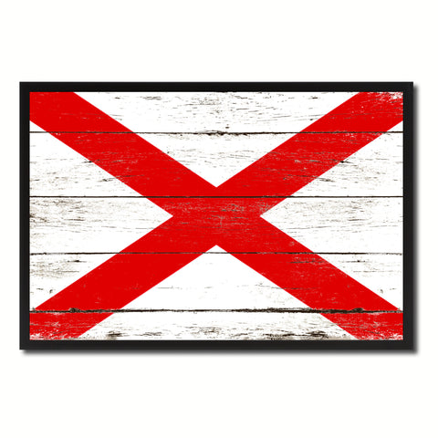 Alabama State Flag Shabby Chic Gifts Home Decor Wall Art Canvas Print, White Wash Wood Frame