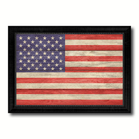 USA American Dream Flag Texture Canvas Print with Brown Picture Frame Home Decor Wall Art Gifts