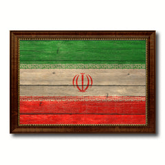 Iran Country Flag Texture Canvas Print with Brown Custom Picture Frame Home Decor Gift Ideas Wall Art Decoration