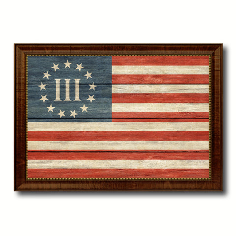 3 Percent Betsy Ross Nyberg Battle III Revolutionary War Military Flag Texture Canvas Print with Brown Picture Frame Home Decor Wall Art Gifts