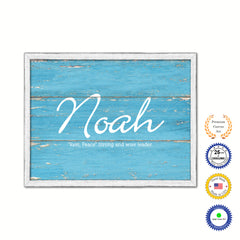 Noah Name Plate White Wash Wood Frame Canvas Print Boutique Cottage Decor Shabby Chic