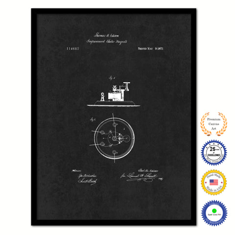 1871 Thomas Edison Improvement in Electro Magnets Vintage Patent Artwork Black Framed Canvas Home Office Decor Great for Thomas Edison Lover Electrician Inventor