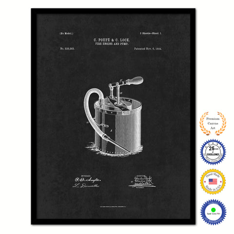 1894 Firefighter Fire Engine and Pump Vintage Patent Artwork Black Framed Canvas Home Office Decor Great for Firefighter Fireman Firewoman