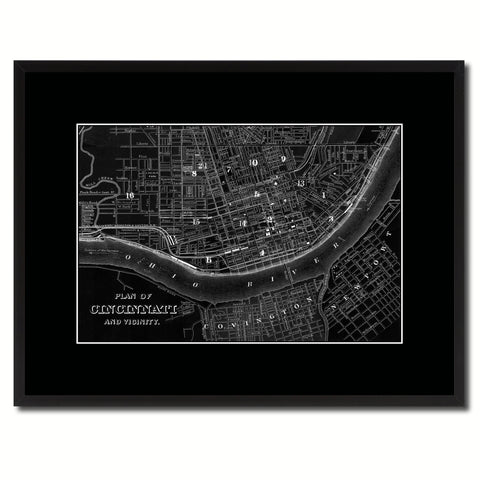 Cincinnati Vintage Monochrome Map Canvas Print, Gifts Picture Frames Home Decor Wall Art