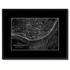 Cincinnati Vintage Monochrome Map Canvas Print, Gifts Picture Frames Home Decor Wall Art