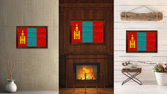 Mongolia Country Flag Vintage Canvas Print with Brown Picture Frame Home Decor Gifts Wall Art Decoration Artwork