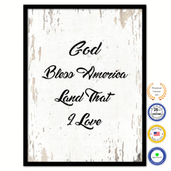 God bless America land that I love Bible Verse Scripture Quote White Canvas Print with Picture Frame