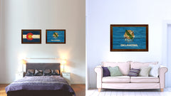 Oklahoma State Flag Texture Canvas Print with Brown Picture Frame Gifts Home Decor Wall Art Collectible Decoration