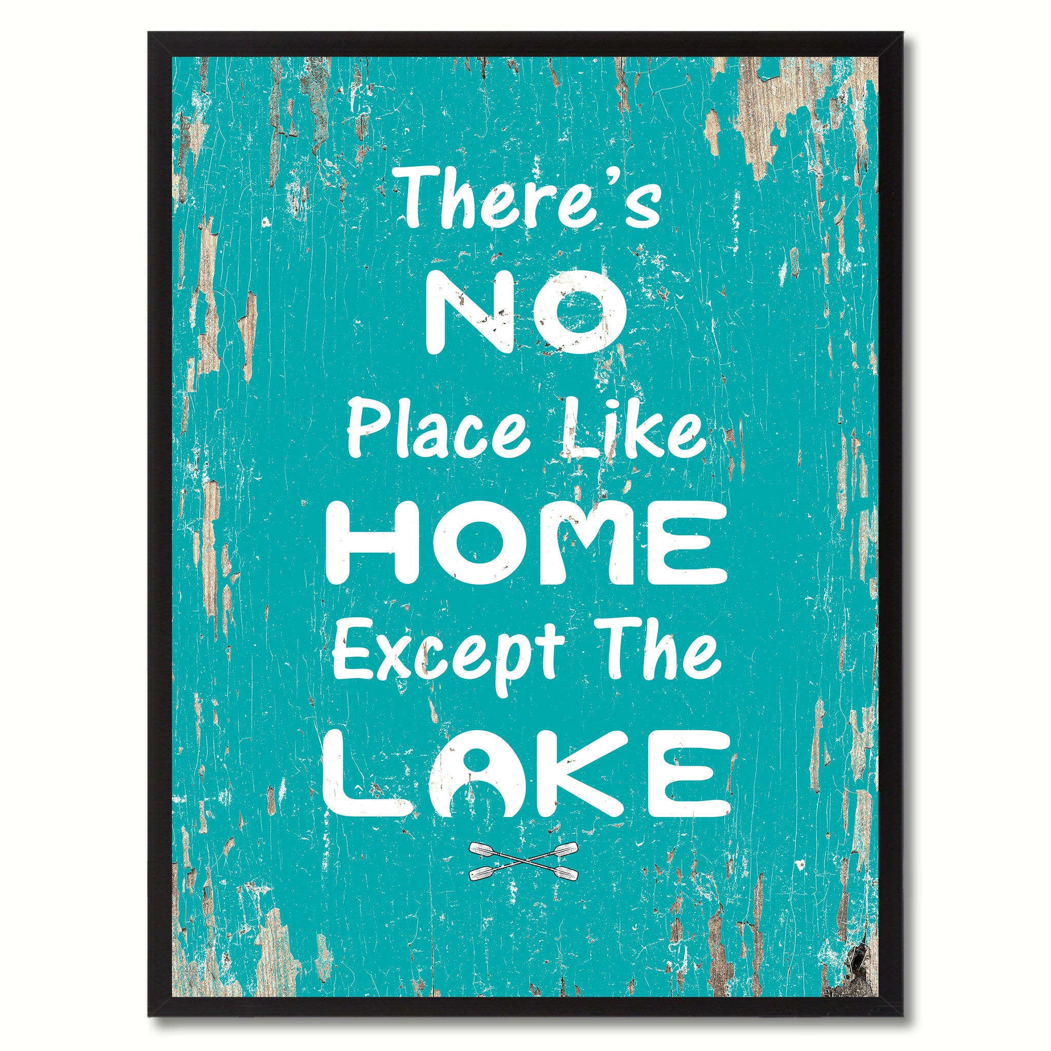 There's No Place Like Home Except The Lake Saying Canvas Print, Black Picture Frame Home Decor Wall Art Gifts