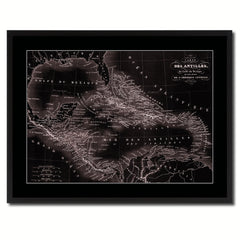 West Indies Caribbean Vintage Vivid Sepia Map Canvas Print, Picture Frames Home Decor Wall Art Decoration Gifts