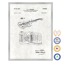1961 Fender Electric Guitar Tremolo Old Patent Art Print on Canvas Custom Framed Vintage Home Decor Wall Decoration Great for Gifts