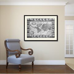 Geographic Vintage B&W Map Canvas Print, Picture Frame Home Decor Wall Art Gift Ideas