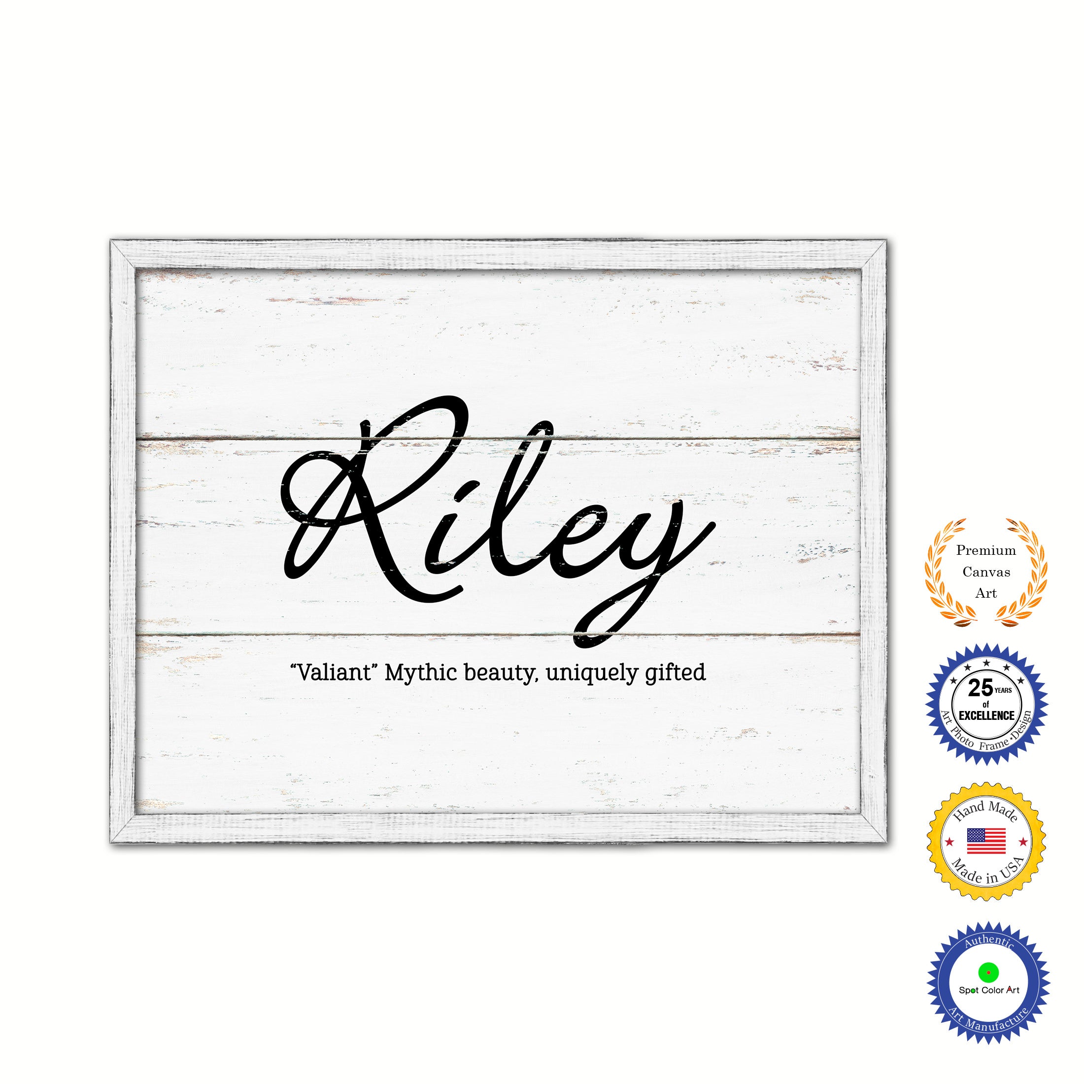 Riley Name Plate White Wash Wood Frame Canvas Print Boutique Cottage Decor Shabby Chic
