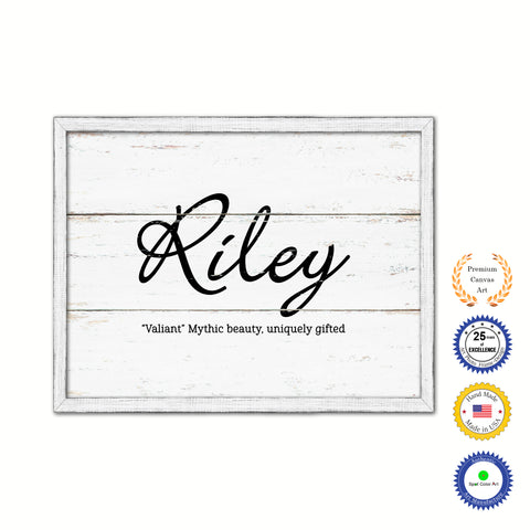 Riley Name Plate White Wash Wood Frame Canvas Print Boutique Cottage Decor Shabby Chic