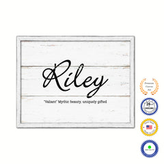 Riley Name Plate White Wash Wood Frame Canvas Print Boutique Cottage Decor Shabby Chic