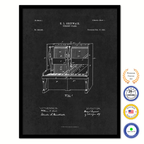 1891 Upright Piano Old Patent Art Print on Canvas Custom Framed Vintage Home Decor Wall Decoration Great for Gifts