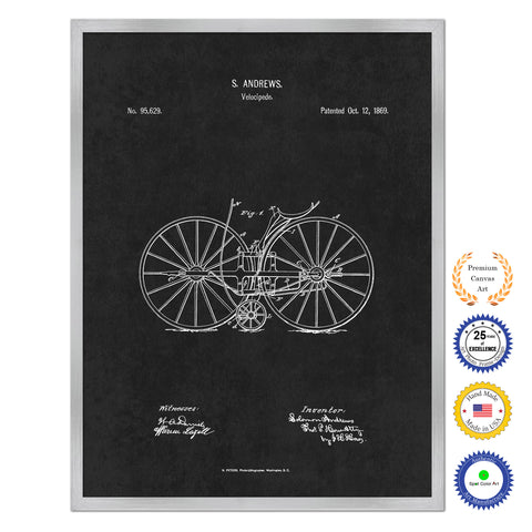 1869 Velocipede Old Patent Art Print on Canvas Custom Framed Vintage Home Decor Wall Decoration Great for Gifts
