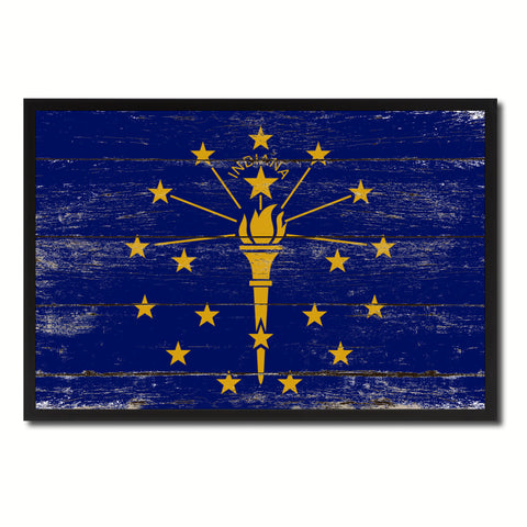 Indiana State Flag Vintage Canvas Print with Black Picture Frame Home DecorWall Art Collectible Decoration Artwork Gifts