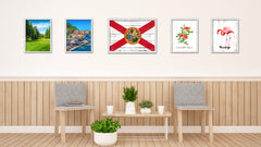 Florida State Flag Shabby Chic Gifts Home Decor Wall Art Canvas Print, White Wash Wood Frame