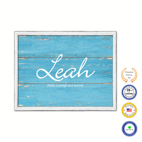 Leah Name Plate White Wash Wood Frame Canvas Print Boutique Cottage Decor Shabby Chic