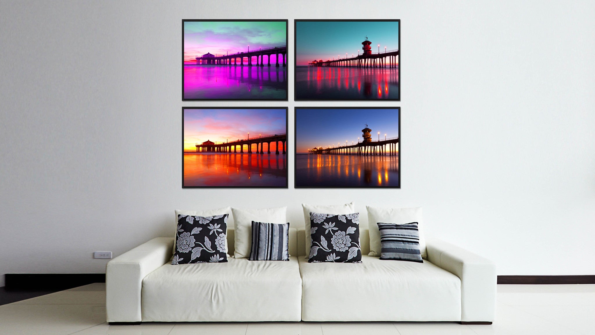 Huntington Beach California Pink Landscape Photo Canvas Print Pictures Frames Home Décor Wall Art Gifts