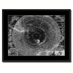 Antarctica South Pole Vintage Monochrome Map Canvas Print, Gifts Picture Frames Home Decor Wall Art
