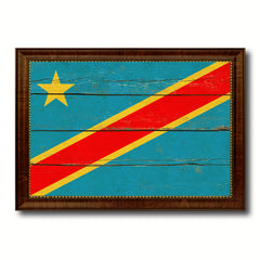 Congo Democratic Republic Country Flag Vintage Canvas Print with Brown Picture Frame Home Decor Gifts Wall Art Decoration Artwork