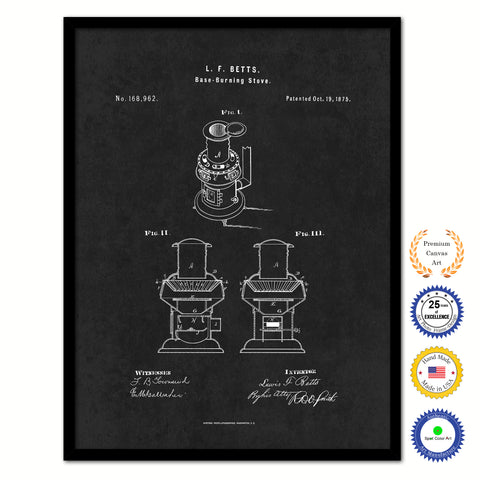 1901 Base Burning Stove Old Patent Art Print on Canvas Custom Framed Vintage Home Decor Wall Decoration Great for Gifts