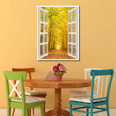 Pathway Autumn Park Yellow Leaves Picture French Window Canvas Print with Frame Gifts Home Decor Wall Art Collection