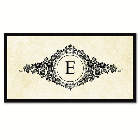 Alphabet Letter E White Canvas Print, Black Custom Frame