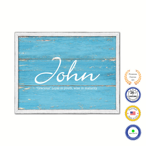 John Name Plate White Wash Wood Frame Canvas Print Boutique Cottage Decor Shabby Chic
