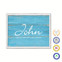 John Name Plate White Wash Wood Frame Canvas Print Boutique Cottage Decor Shabby Chic
