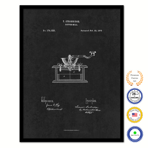 1876 Coffee Mill Grinder Vintage Patent Artwork Black Framed Canvas Home Office Decor Great for Coffee Spice Lover Cafe Shop