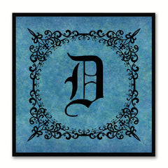 Alphabet D Blue Canvas Print Black Frame Kids Bedroom Wall Décor Home Art