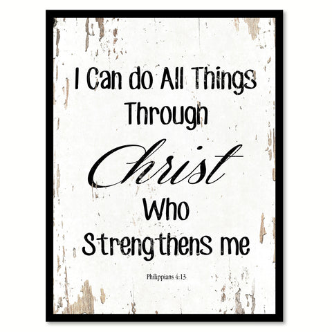 I can do all things through Christ - Philippians 4:14 Bible Verse Gift Ideas Home Decor Wall Art Framed Canvas Print, White