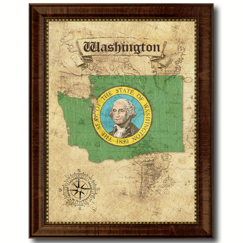 Washington State Vintage Flag Canvas Print with Black Picture Frame Home Decor Man Cave Wall Art Collectible Decoration Artwork Gifts