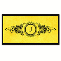 Alphabet Letter J Yellow Canvas Print, Black Custom Frame