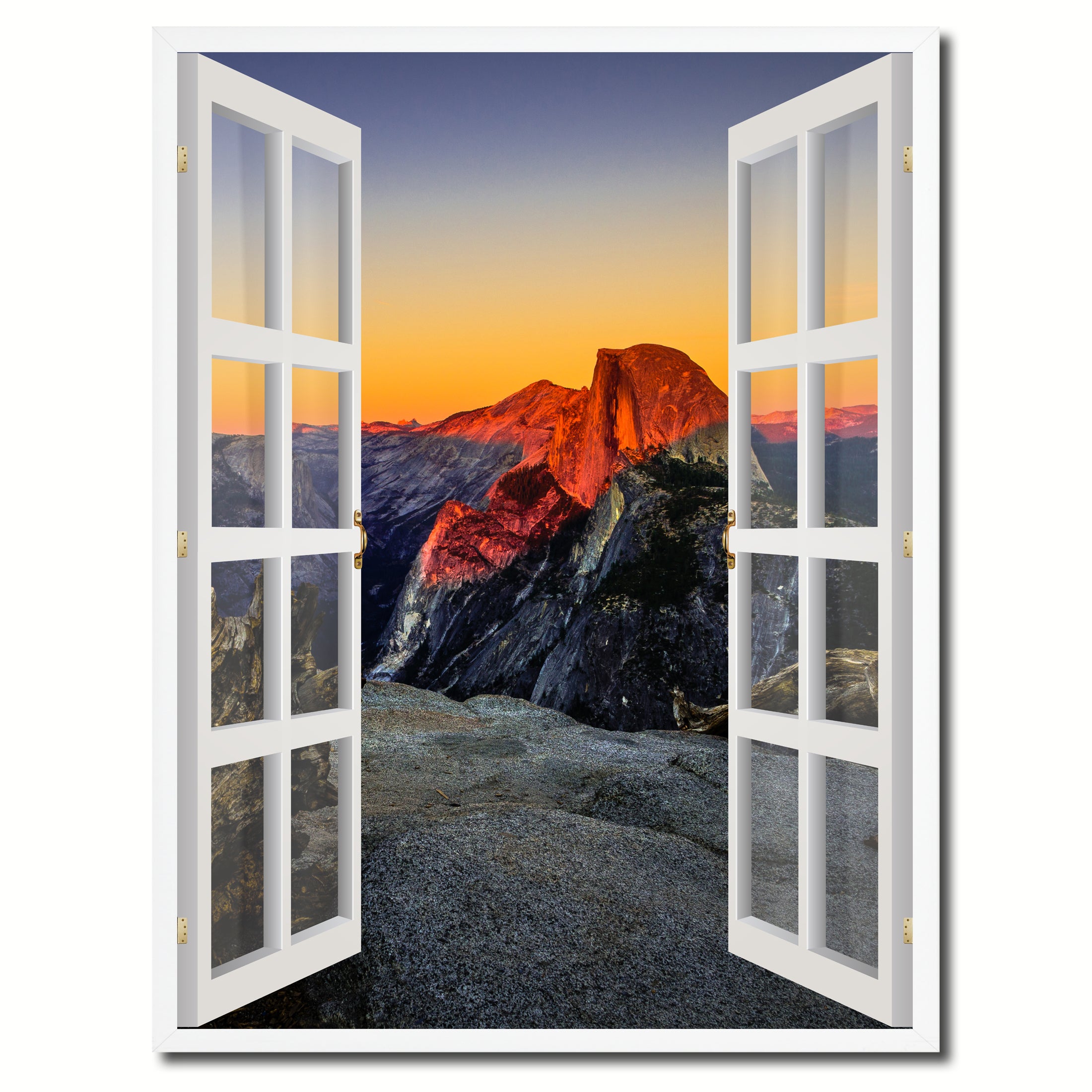 Half Dome At Sunset Yosemite Picture French Window Canvas Print with Frame Gifts Home Decor Wall Art Collection