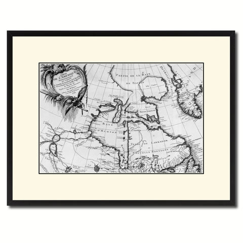 North East Canada & Greenland Vintage B&W Map Canvas Print, Picture Frame Home Decor Wall Art Gift Ideas