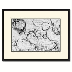 North East Canada & Greenland Vintage B&W Map Canvas Print, Picture Frame Home Decor Wall Art Gift Ideas