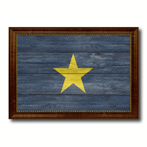 Burnet's 1st Texas Republic 1836-1839 Military Flag Texture Canvas Print with Brown Picture Frame Home Decor Wall Art Gifts