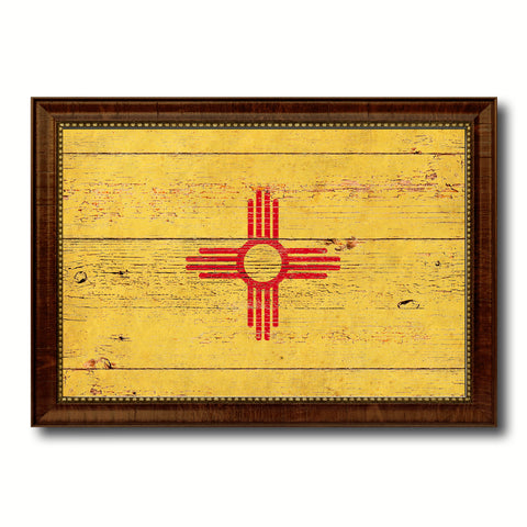 New Mexico State Flag Texture Canvas Print with Brown Picture Frame Gifts Home Decor Wall Art Collectible Decoration