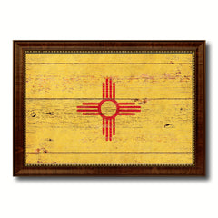 New Mexico State Vintage Flag Canvas Print with Brown Picture Frame Home Decor Man Cave Wall Art Collectible Decoration Artwork Gifts