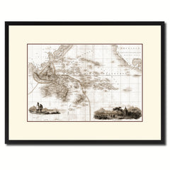 Oceania Australia New Zealand Vintage Sepia Map Canvas Print, Picture Frame Gifts Home Decor Wall Art Decoration