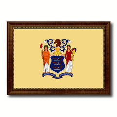 New Jersey State Flag Canvas Print with Custom Brown Picture Frame Home Decor Wall Art Decoration Gifts