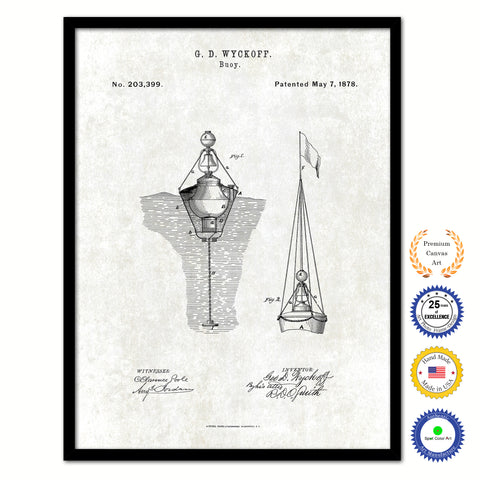 1878 Buoy Old Patent Art Print on Canvas Custom Framed Vintage Home Decor Wall Decoration Great for Gifts