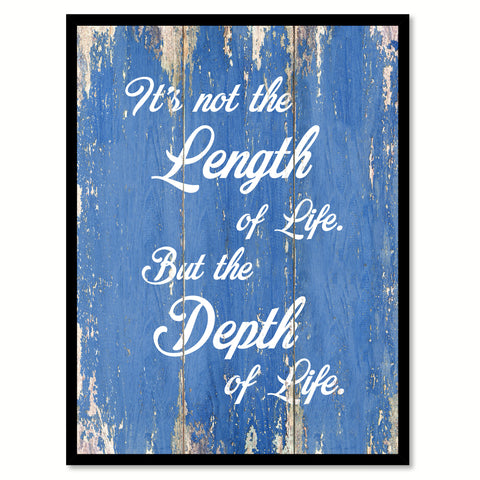 It's not the length of life but the depth of life - Ralph Waldo Emerson Saying Gifts Home Decor Wall Art Canvas Print with Custom Picture Frame, Blue